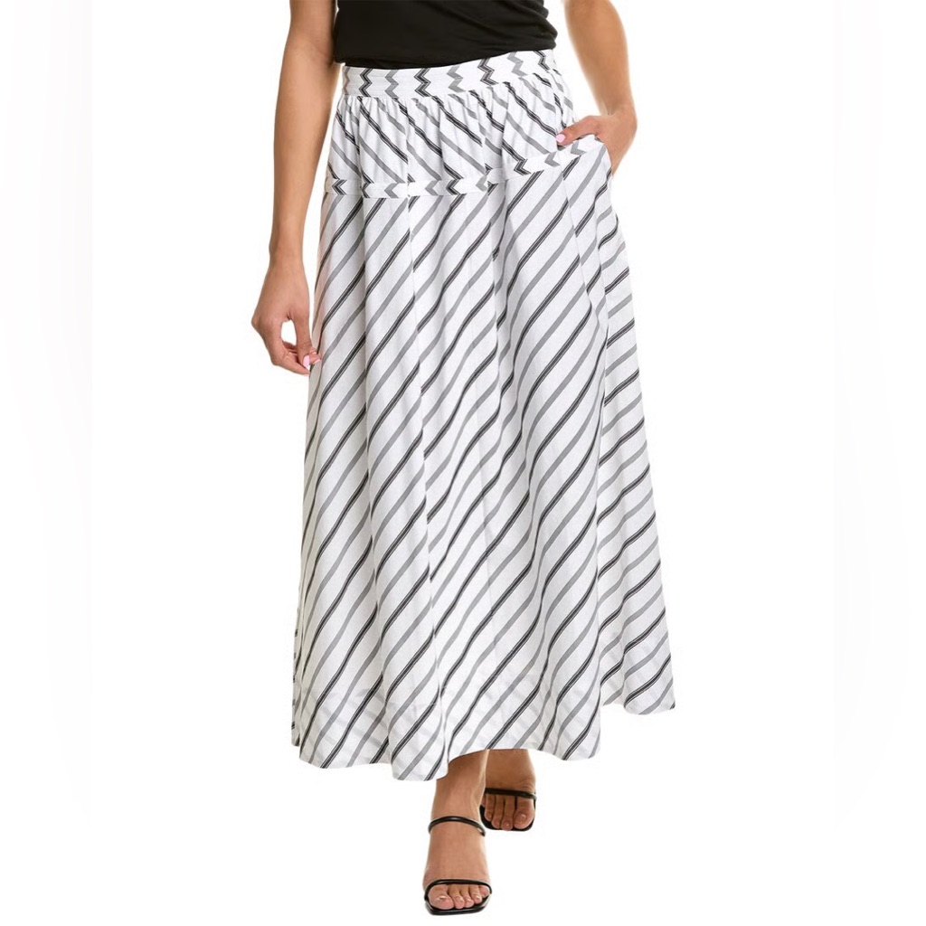Tory Burch Variegated Stripe Poplin Skirt In White And Black